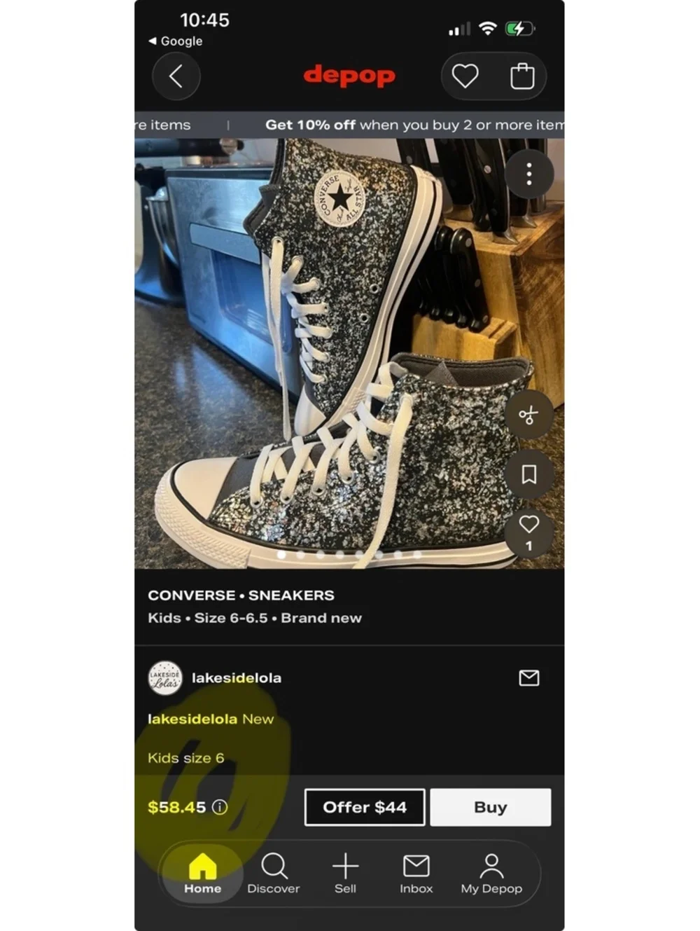 Converse Big Kids All Star High Top Glitter Sneakers Sz US 2